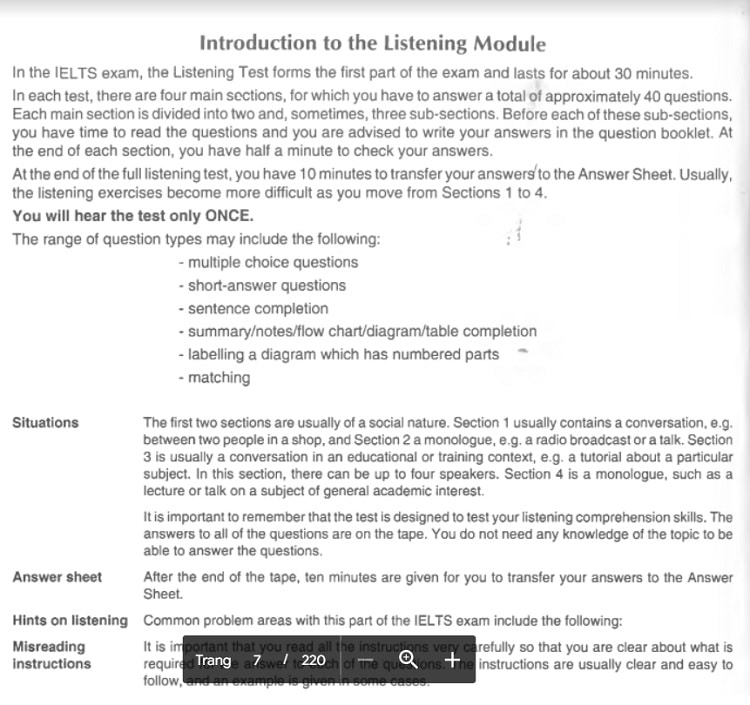 Phần Listening trong sách A Book for IELTS