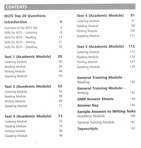 Mục lục của sách IELTS Practice Test Plus